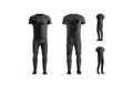 Blank black sport uniform mockup, different views