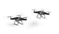 Blank black stand and flying quadrocopter mockup, isolated