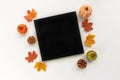 Blank black stretched canvas flat lay mockup - autumn / fall themed art canvas