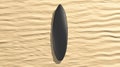 Blank black surfboarf lying on sand mock up, top view