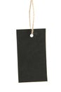 Blank black tag hanging on a rope Royalty Free Stock Photo