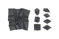 Blank black twill silk scarf mockup, different types