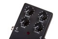 Blank black typical guitar overdrive / distortion effect pedal closeup. General guitar stompbox effects concept Royalty Free Stock Photo