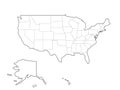 Blank black vector outline map of USA, United States of America Royalty Free Stock Photo