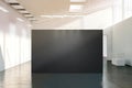 Blank black wall mockup in sunny modern empty gallery,