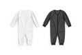 Blank black and white baby zip-up sleepsuit mockup lying, isolated Royalty Free Stock Photo