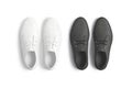 Blank black and white casual shoes mockup, top view