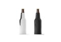 Blank black and white collapsible beer bottle koozie mockup, isolated