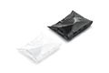 Blank black and white die-cut full plastic bag mockup lying,