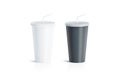 Blank black and white disposable cup with straw mock up
