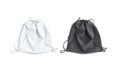 Blank black and white drawstring backpack mockup lying, top view Royalty Free Stock Photo