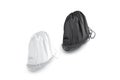 Blank black and white drawstring backpack mockup set, side view