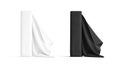 Blank black and white folded fabric roll mockup stand, isolated