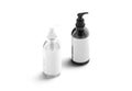 Blank black and white glass pump bottle with label mockup