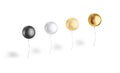 Blank black, white and gold sphere balloon flying mockup, isolated