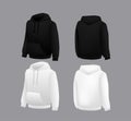 Blank black and white hoodie template. Long sleeve sweatshirts template with clipping path. Royalty Free Stock Photo