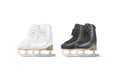Blank black and white ice skates mockup set, half-turned view