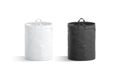 Blank black and white laundry hamper bag mockup, profile view Royalty Free Stock Photo