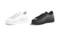 Blank black and white leather sneakers with lace mockup, isolated