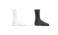 Blank black and white long socks mockup stand, half-turned view