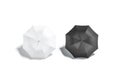 Blank black and white open umbrella mockup lying, backside view