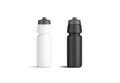 Blank black and white plastic sport bottle mockup, front view