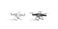 Blank black and white quadrocopter mockup set, stand isolated,