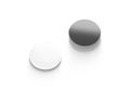 Blank black and white round fridge magnet mockup, side view