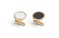 Blank black and white round gold cufflinks toggle mockup, isolated