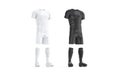 Blank black and white soccer uniform mockup set, side view