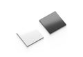 Blank black and white square fridge magnet mockup, side view