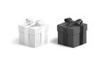 Blank black and white square gift box with ribbon mockup