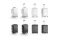 Blank black and white suitcase mockup stand, different views