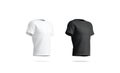 Blank black and white t-shirt mockup set, isolated, side view,