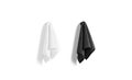 Blank black and white towel hanging on hook mock up