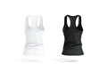 Blank black and white women racerback tanktop mockup, back view