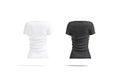 Blank black and white women slimfit t-shirt mockup, back view Royalty Free Stock Photo