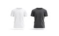 Blank black and white wrinkled t-shirt mockup set, front view