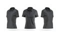 Blank black women polo shirt mockup, front and side view