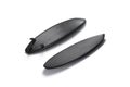 Blank black wood surfboarf with fins mockup, front and back