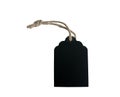 Blank black wooden tag is tied with brown rope isolated on white background with clipping paths Royalty Free Stock Photo