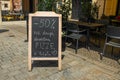 blank blackboard advertising sign or customer stopper at sidewalk cafe, Menuboard on in front of a restaurant, blank Royalty Free Stock Photo