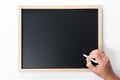 Blank blackboard or chalkboard with hand holding chalk Royalty Free Stock Photo