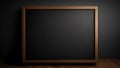 Blank blackboard in dark room with wooden frame. 3D render Royalty Free Stock Photo