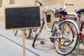 Blank blackboard label and bicycle city station Royalty Free Stock Photo