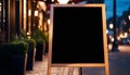 Blank blackboard restaurant shop sign or menu boards near the entrance to restaurant. Cafe menu on the street Royalty Free Stock Photo