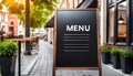 Blank blackboard restaurant shop sign or menu boards near the entrance to restaurant. Cafe menu on the street Royalty Free Stock Photo