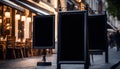 Blank blackboard restaurant shop sign or menu boards near the entrance to restaurant. Cafe menu on the street Royalty Free Stock Photo