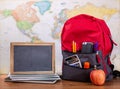 Blank Blackboard and School Bookbag Royalty Free Stock Photo