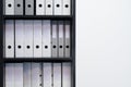 Blank blind folders with files in the shelf. Archival, stacks of documents in the book at the office with space for text Royalty Free Stock Photo